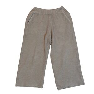 Soluna‎ Collective Pima Cotton Knit Wide Leg Pants taupe Small Handmade Peru